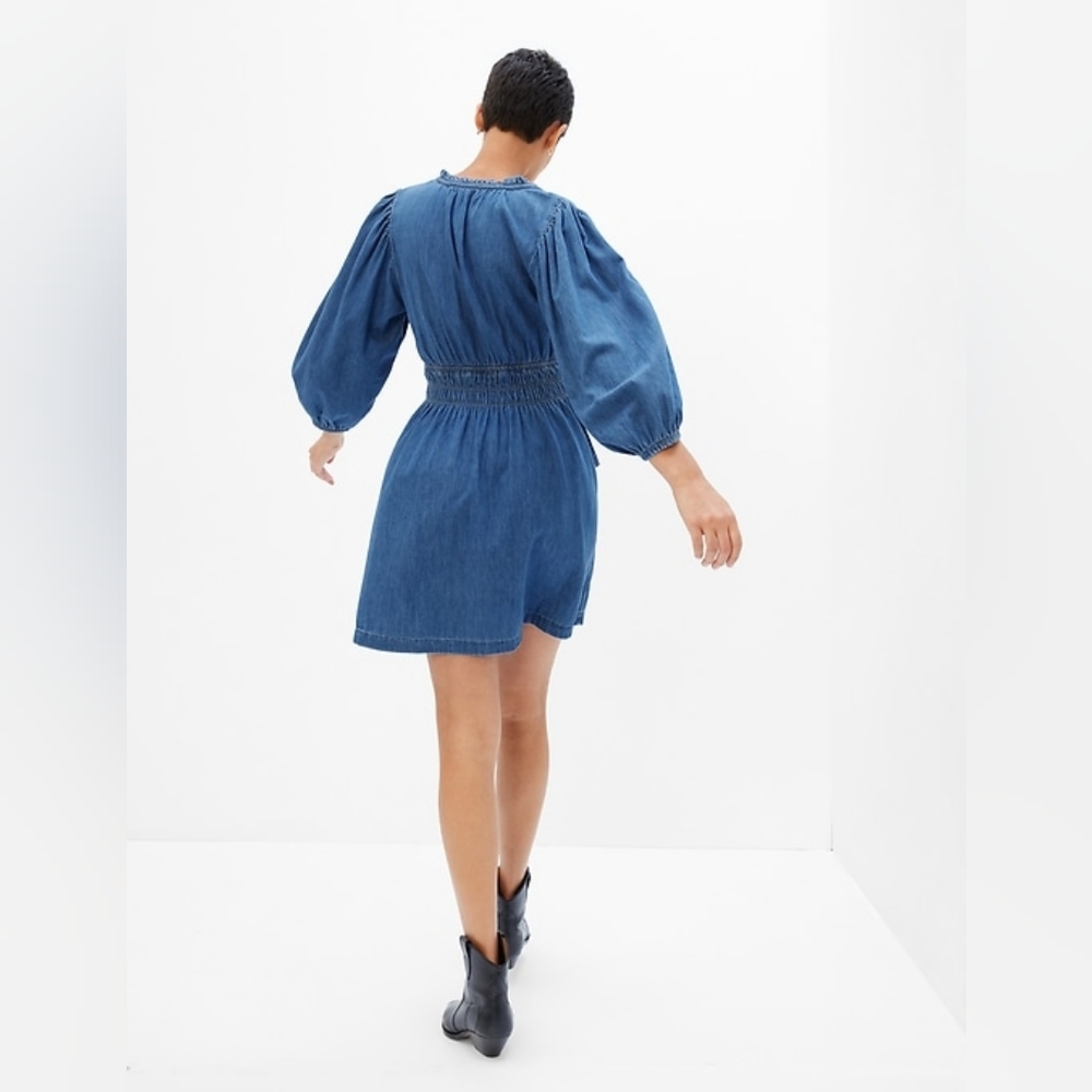 GAP Blue Denim Puff Sleeve Dress